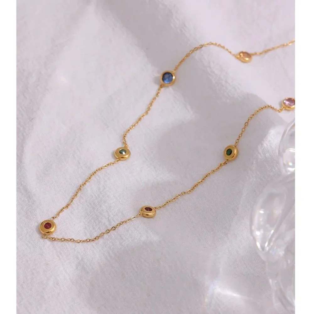 NEW 18K Gold Plated Multi Color Gemstone Necklace - Picture 6 of 7
